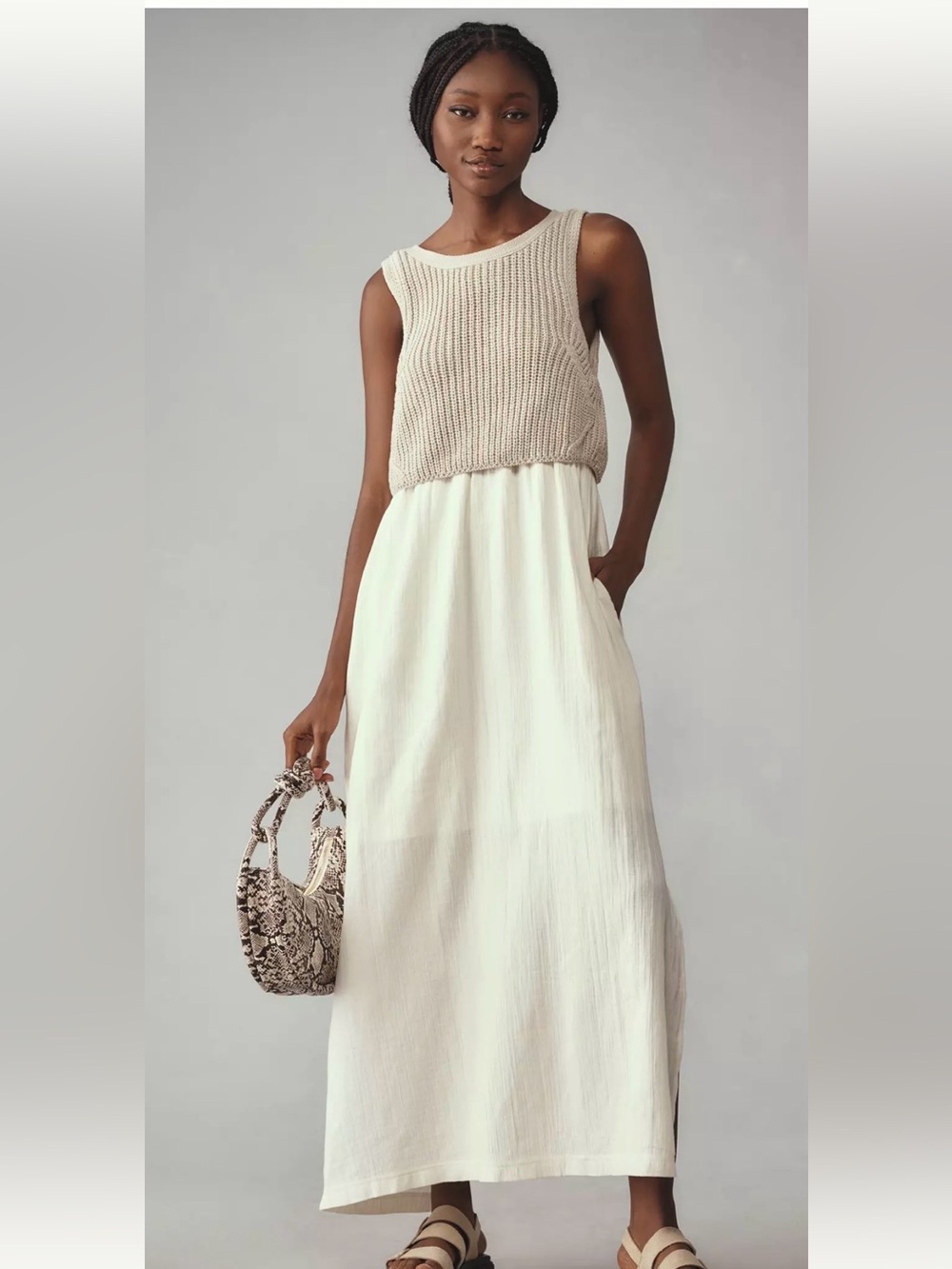 By Anthropologie Sleeveless Sweater Twofer Maxi Dress